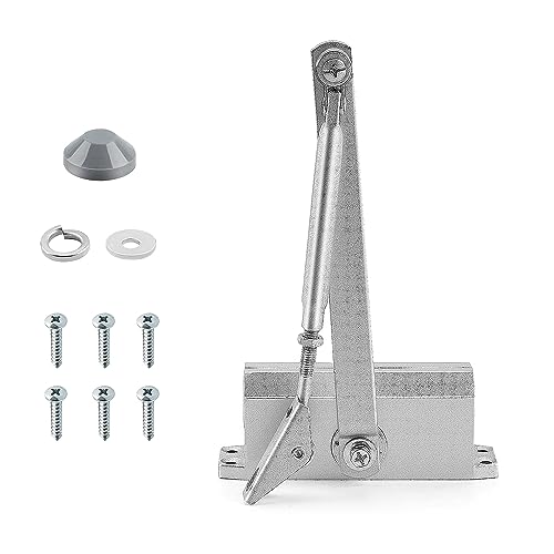 Holdfiturn Door Closer Oxidized Cast Aluminum Closers for Interior Automatic Hydraulic Adjustable Speed Soft 25-45kg Residential and Commercial Fire Doors Use, Silver