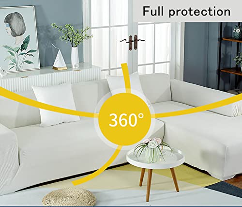 Housse pour canapé sectionnel blanc extensible de 2+2 places en jacquard - 5