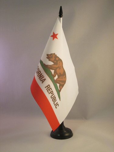 AZ FLAGCalifornia Table Flag 5'' x 8'' - Californian Office Flag 100% Polyester 21 x 14 cm - Mini Desk Flag with 10'' Pole and Black Plastic Base
