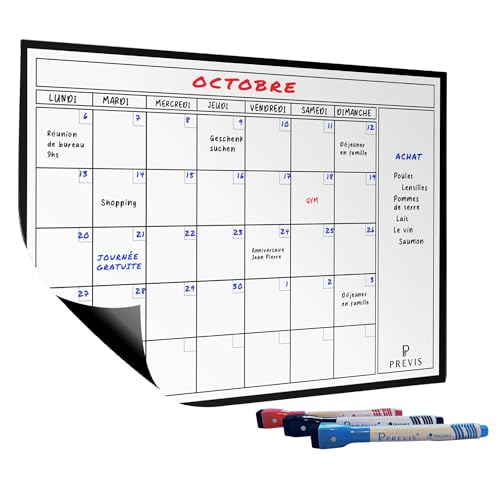 Previs Calendrier Magnetique Frigo A4 (21X29CM) avec 3 Marqueurs Premium- Planning Frigo Magnetique - Magnet Organisateur Familial Polyvalente - Tableau Magnetique Planning Mensuel Aimanté 2025 2026