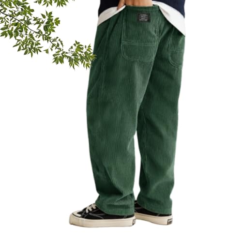 Men's Loose Corduroy Ribbed Embroidered Wide Leg Drawstring Sweatpants Trousers, Casual Loose Ribbed Pocket2