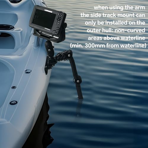 Image of HITORHIKE Kayak Fish Finder Mount with Transducer Arm Options Holds up to 9 inch Electronics Compatible with Garmin Lowrance Humminbird(Side Track Mount Base Pro Max Set with Arms and A Track)