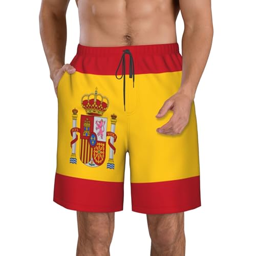 Spanish Flag Men's Beach Pants-Quick-Dry & Comfortable Mens Beach Shorts for Men, Perfect for Surfing and Everyday Wear White