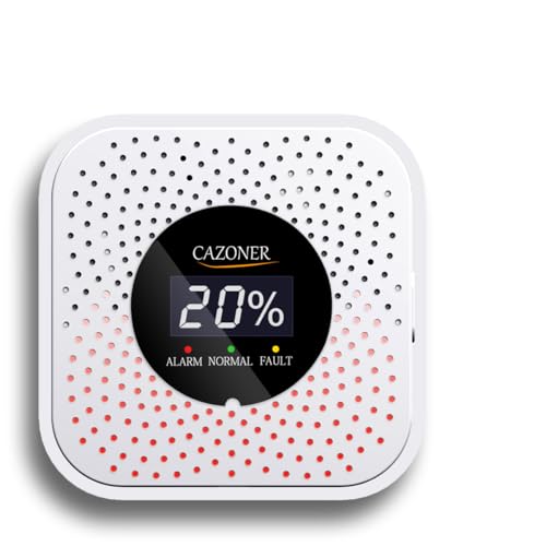 CAZONER Natural Gas Detector,10-Year Lifespan, Methane, Propane, & Explosive Gas Alarm for RV and Home, Digital LCD Display