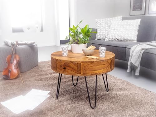 Table basse Sheesham 60 cm 2 tiroirs, FineBuy