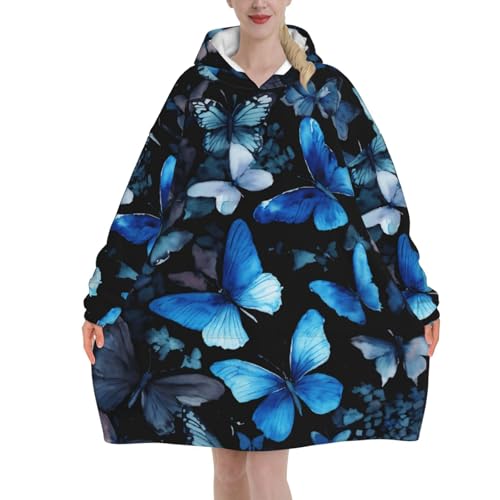Couverture à capuche portable EdWal imprimé papillons bleus plaid sweat pour femme