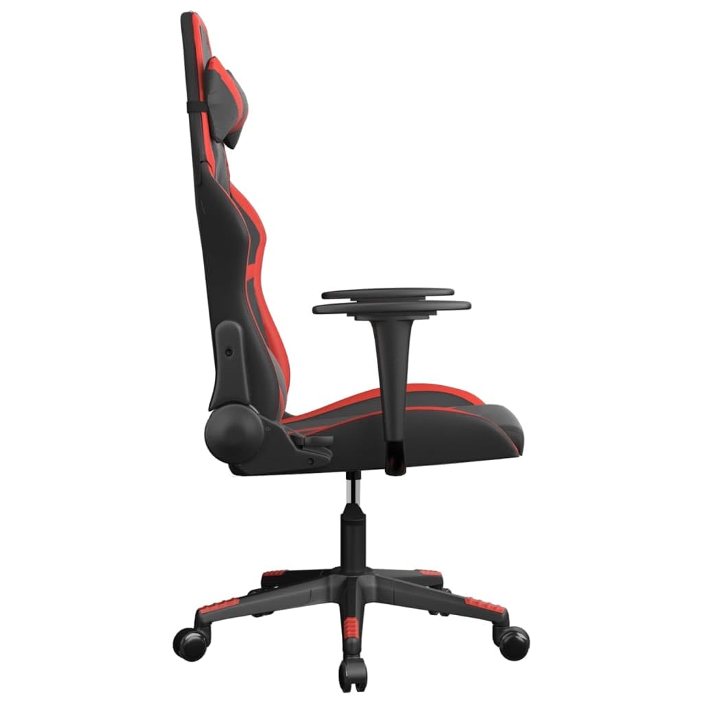 Gaming-Stuhl Schwarz Rot Kunstleder Ergonomischer Zocker Sitz mit Wippfunktion Lenden Nacken Kissen, Drehbarer Chefsessel für Büro, Homeoffice, Jugendzimmer, PC, Esport, Komfort