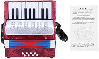17 Keys 8 Bass Piano Celluloid Accordion, 4 Colors Portable Concertina Accordion with side adjustable stra, Mini Accordion Musical Instrument Good For Beginners(red)