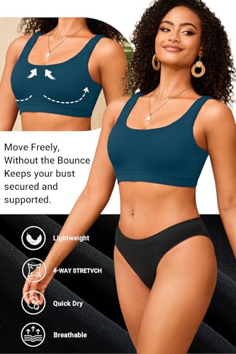 Image of Women Sport Bra Swimsuit Top - Swim Bra Bikini Top Only Scoop Neck Bathing Top 2025 Swimwear