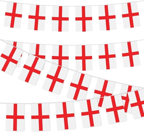 Wimpelkette St. Georges England Englisch Polyester Banner 10 Flaggen für Straßenparty Euro Cup Fußball Rugby Cricket WM Dekoration