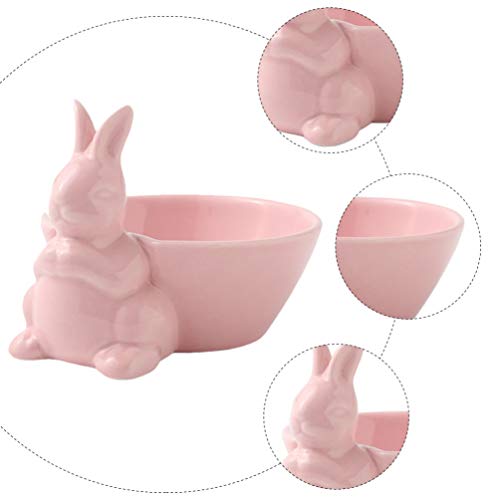 Yardwe Easter Salad Bowls Lovely Ceramic Dessert Bowl Easter Bunny Shaped Food Serving Bowl Decorative Snack Candy Dish Key Storage Bowl For Home Party (Pink) Salad Serving Bowl #TOP3