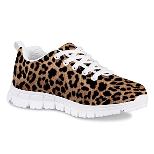 Brown Cheetah Leopard Print Kid Girls Running Sports Sneakers Cute Casual Leopard Print Walking Shoes With White Outsole Tennis Shoes #TOP1