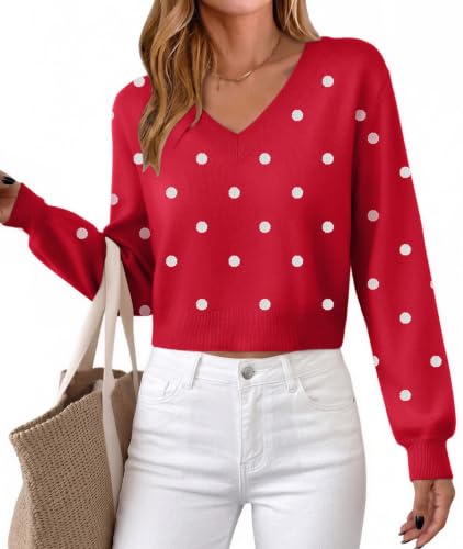 Zeagoo Women's 2026 Fall V-Neck Cropped Sweater Trendy Long Latern Sleeve Ribbed Knit Pullover Basic Crop Tops - image 1