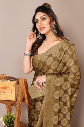 Image of MIRCHI FASHION Women Saree Chiffon Flower Print | Breathable Lightweight Sari for Office and Daily Use with Unstitched Blouse Piece (Available in 30 Styles)