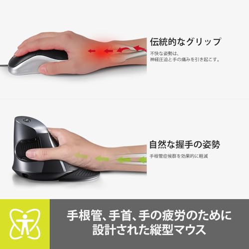 DELUX 無線エルゴノミクスマウス 2.4G、Bluetooth の 2 モード 充電式 静音 縦型マウス、取り外し可能リストレスト 1600DPI、6ボタン、手の疲れに、PC/ラップトップ用（M618G DB -ブラックグレー）