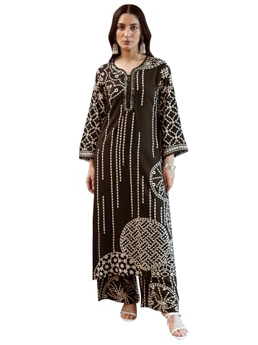 Image of INDO ERA Women's Green Viscose Rayon Printed Straight Kurta & Pant Set (IEOUT6940)