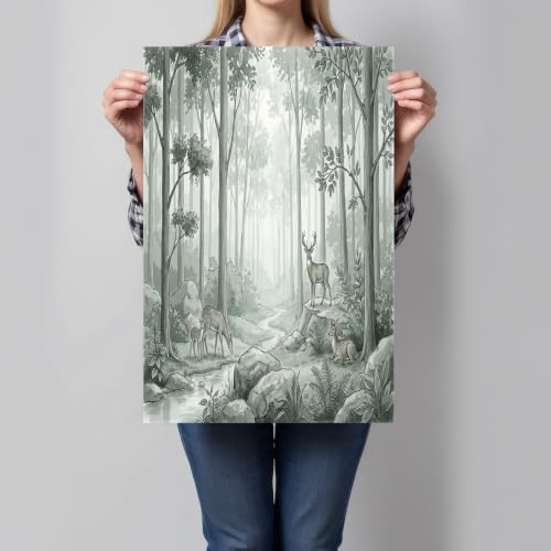 Cuadros de paisajes naturales con ciervos en acuarela para conectar tu salón con la calma 4