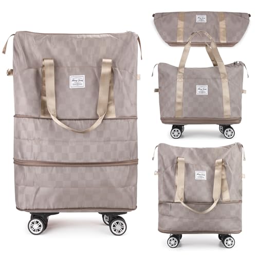 Zoofen Bolsa de viagem dobrável expansível com rodas removíveis, bolsa de viagem de fim de semana, b