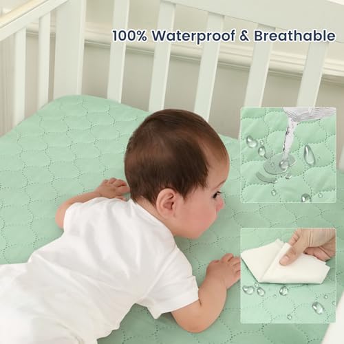 Image of david's kids 2 Pack 52''x28'' Waterproof Crib Mattress Protector Pad Cover Stretch up to 8 inch, Fitted Standard Crib and Toddler Mattresses, Soft and Breathable for Boys Girls, Grey & Sage Green