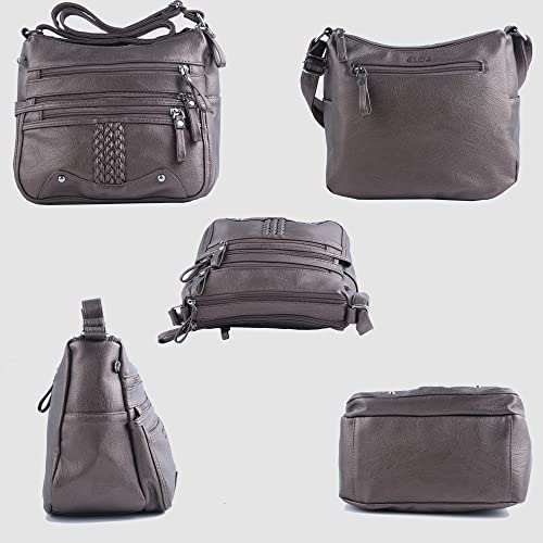Image of ELDA 10 Pockets Crossbody Purse for Women Medium Pocketbooks Ladies Soft PU Leather Shoulder Bag Ladies Top Handle Satchel