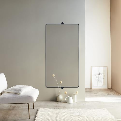 Image of TEHOME Pivot Full Length Bathroom Vanity Mirror Matt Black Metal Framed Full Body Wall Mounted Floor Pivoting Mirror for Bathroom, Living Room, Overall 58.12 x 28 inches (Mirrror 54 x 28 inches)