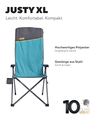 Uquip Campingstuhl Justy XL Petrol I Faltbarer Klappstuhl mit 120 kg Traglast I kompakter Faltstuhl aus Stahl & Polyester I klappbarer Outdoor-Stuhl für Camping, Strand, Angeln, Garten & Festivals