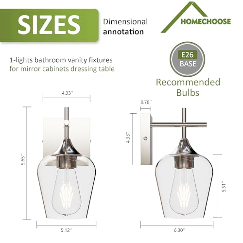 Image of Vanity Bathroom Light, 1-Light Bathroom Light Fixtures Over Mirror, Silver Vanity Lights for Bathroom with Clear Glass, Modern Wall Lamp for Cabinet Hallway, Bedroom