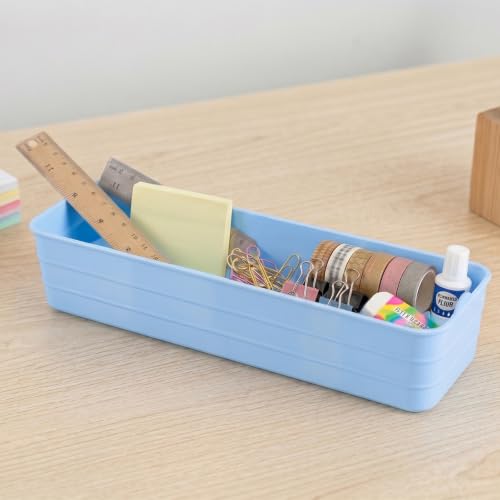 Image of KOLORR Flexi Tray Narrow Flexible Space-Saving Storage, Stackable Storage Organizer, Drawer Organizer Trays for Home, Washroom, Office, and Kitchen Organization Pack of 6 - Blue