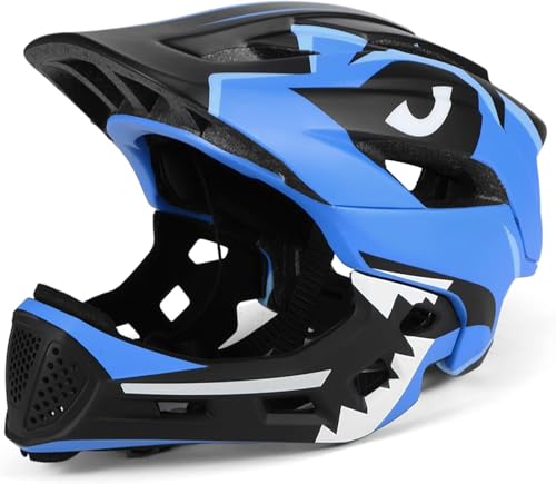 Oasisgalore Kids Bicycle Helmet Full Face Bike Scooter Skateboard Helmet for Kids Adjustable Detachable Full Face Helmet for Cycling (Blue)