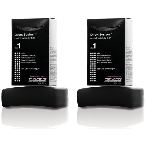GIOVANNI D:tox System Purifying Body Bar, 5 oz. Each - Super Antioxidants Acai & Goji Berry, Activated Charcoal, Removes Impurities for a Beautiful Complexion, Dermatologist Tested (Pack of 2)