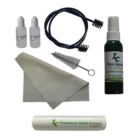 Instrument Clinic Trombone Care Kit, Valve Oil, Cleaning Snake, Mouthpiece Brush, Polishing Cloth, Mouthpiece Cleaner, Slide Cream Cover