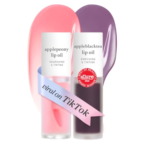 NOONI Korean Lip Oil Set - Appleblacktea &amp; Applepeony - Long-Lasting, Moisturizing, Revitalizing Lip Gloss Stain Makeup for Dry Lips - Waterproof, No Peel Off, Stocking Stuffers (2EA, 0.12 fl oz)
