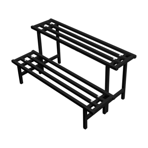 Image of Anandi Green's Black Heavy Duty 2 Tier Metal Plant Stand for Grow Bags Planters and Pots Rust Resistant Plant Pot Holder Rack for Outdoor Balcony Indoor Living Room and Garden Supports Up to 100 kg