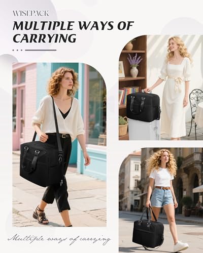 Image of Travel Duffle Bags for Women Men Expandable Personal Item Travel Bag Lightweight Weekender Overnight Carry on Bags for Airplanes Sport Gym Tote Ladies Beach Luggage Bag Black