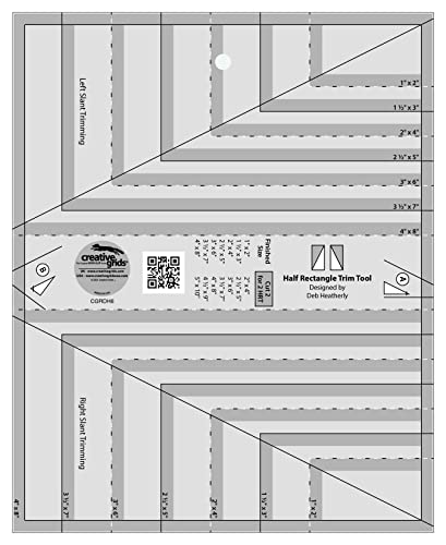 Creative Grids Half Rectangle Trim Tool Quilt Ruler – CGRDH6 – Made in USA, 8-1/2in x 10-1/2in, Non-Slip Grip Acrylic Quilting, Sewing, Crafting, Patchwork Ruler & Template
