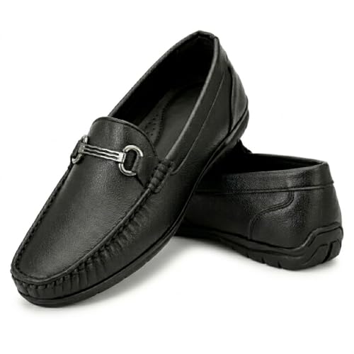 Edme Classic Slipon Loafers Driving Shoes (Black Buckle, UK Footwear Size System, Adult, Men, Numeric, Wide, 9)