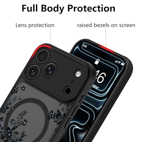 Image of KANGHAR Case for iPhone 17 Pro Florals Pattern | [Compatible with Magsafe] Cute Flower Branch Protective Magnetic Case for Girls Women Men