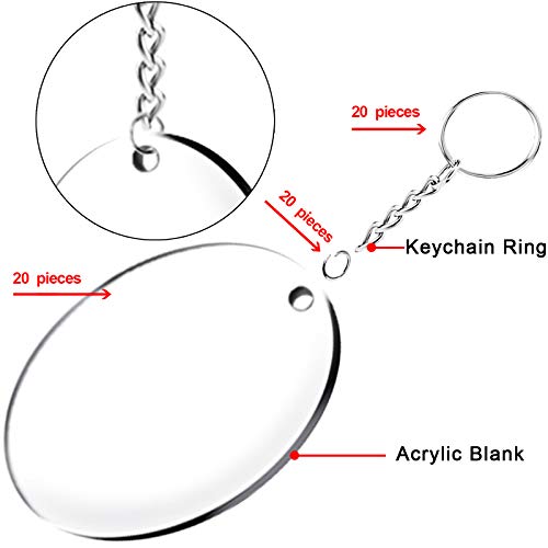 Duufin 60 Pieces Acrylic Keychain Blanks with Key Chain Rings 3 Inch Round Clear Keychain Circle Discs with Hole Key Ring Acrylic Blanks for DIY Projects and Crafts