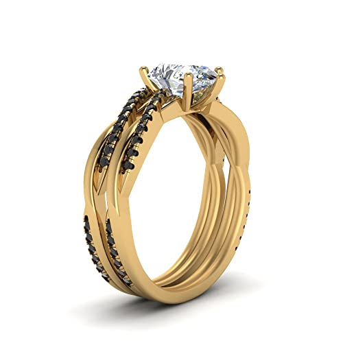 Bague forme poire ensembles d'anneaux de mariage plaqué or jaune taille 47-70