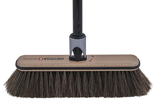 Horsehair Broom Premium Multi Position Brush Head, Beach Wood & Genuine Horse Hair Bristles, Durable Metal Handle, Swiss Made Sweeping Broom Parquet, Solid Hardwood Floor, Tile, No-Scratch. By Superio - Thumbnail 2