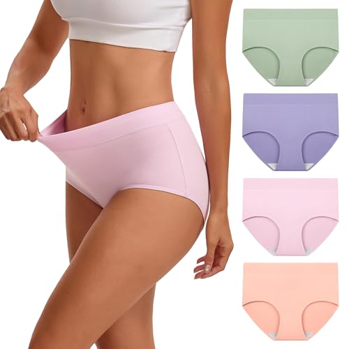 Image of INNERSY Women's Cotton Underwear High Waisted Briefs 4-Pack
