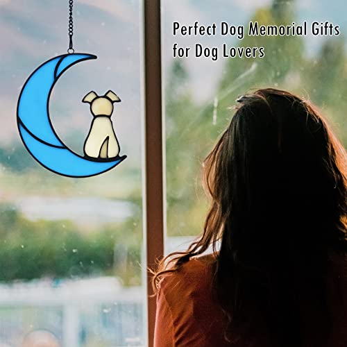 Lcensp Stained Glass Dog Memorial Gifts For Dog Lovers, A Light Yellow Dog Decor On Blue Moon Window Hanging Suncatcher, Loss Of Dog Sympathy Gift, Pet Loss Remembrance Gift In Memory Of Dog(Yellow) #TOP4