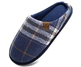 COFACE Mens Memory Foam House Slippers Slip On Cozy Scuff Plaid Shoes Indoor/Outdoor with Arch Support,Plaid Blue Size 12
