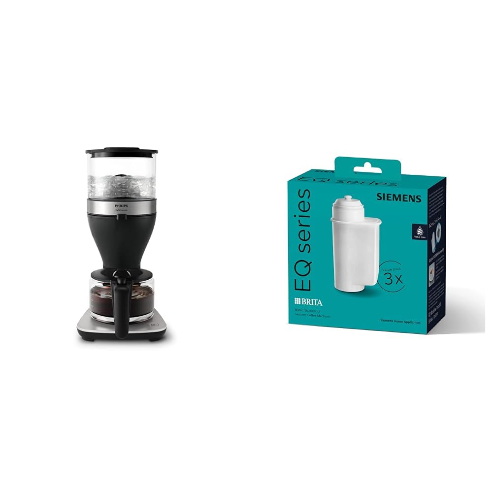 Philips Przelewowy ekspres do kawy - 1,5 l pojemności, Na 15 filiżanek, System Boil & Brew, Czarny/Srebrny (HD5416/60) & Siemens Brita Eq Series Filtr do Wody, Biały, 3 sztuki