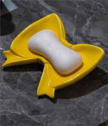 Porte-savon en céramique jaune avec design nœud papillon élégant - 6
