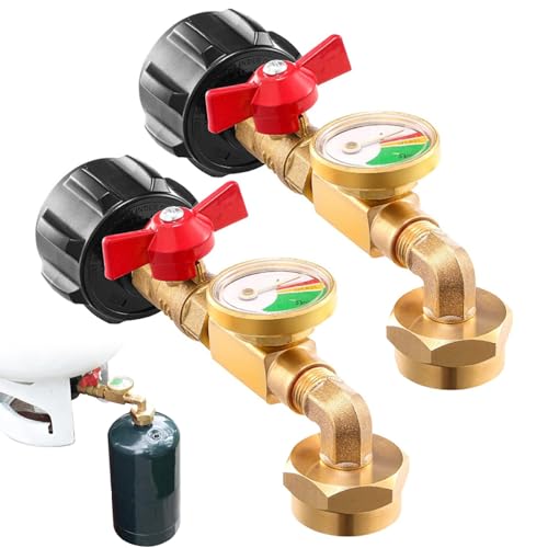 Adaptador de recarga de propano de 2 piezas, adaptador de recarga de tanque de propano universal con medidor de presión y válvula de control de encendido/apagado para acampar la parrilla de gas BBQ