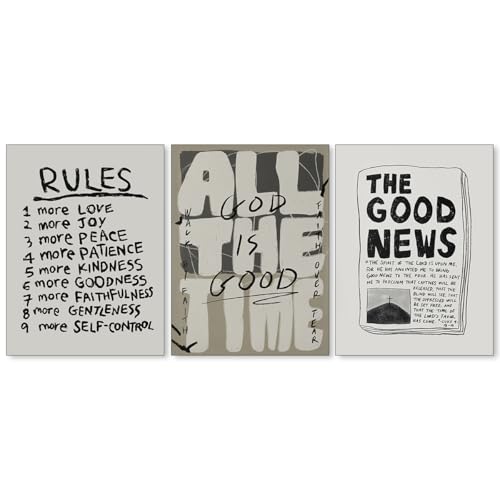 Haitunone Fruit of the Spirit - Póster de versículo bíblico Good News God Is Good, juego de 3 lienzos neutros modernos inspiradores para decoración de pared de iglesia, 12 x 16 pulgadas, sin marco