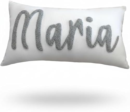 mia'spillow lab Custom Name Punch Needle Glitter Gold Embroidered Pillow, Personalized Kid Room Decor, Nursery Decor, Birthday Gift, Idea