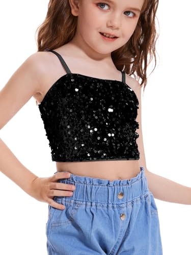 Girls Sleeveless Tank Top Sequin Spaghetti Strap Crop Cami Camisole Sparkly Dance Blouse4