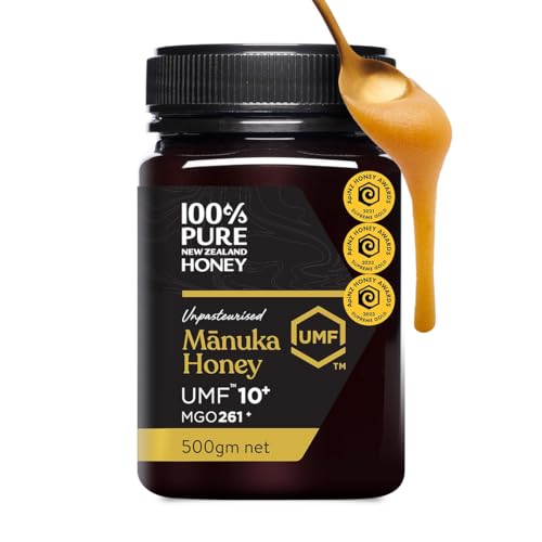 Manuka Honey 100% Pure New Zealand UMF 10+ MGO 261+ Raw & Unpasteurised Certified Award Winning Silky Smooth Taste & Textured 500g (UMF 10+)